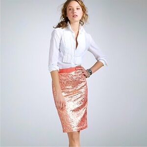 J. Crew Collection Metallic Jacquard floral pencil skirt size 8 peach and gold